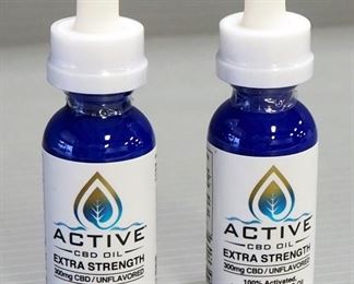 Active CBD Oil Tincture, Extra Strength, 300 mg CBD, Water Soluble, Unflavored, 1 oz Bottles, Qty 2