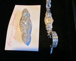 JUST ADDED - platinum & diamond brooch & Birks Challenger platinum & diamond watch
