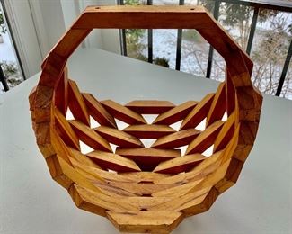 $50 - Vintage Boho mid-century geometric wood basket - 13 in. (H) x 12 in. (W) x 10 in. (depth)