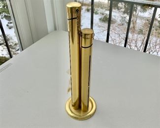 $30 - Three tiered brass coin holder with lock and key; 12 in (H) with 3 1/2 in. (diameter)