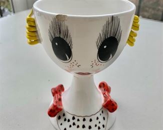 $20 - Decorative ceramic girl's face cup; 6 in. (H) x 4 in. (diameter); AS IS chip on rim