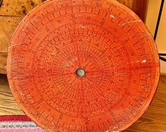 $595 - Vintage Feng Shui compass with calendar and zodiac, 20 in. (diameter)