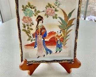$24 - Andrea hand painted, porcelain shallow tray/plate; 6 in. (H) x 5 in. (W). Stand not included.