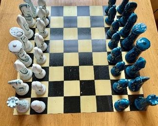 $50 - Duncan ceramics hand-painted chess pieces, circa 1970s (as is)  - board not included