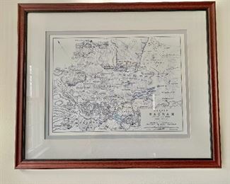 $120 - Framed map print, "Napoleonic Battle of Wagram," 20 in. (H) x 24 in. (W)