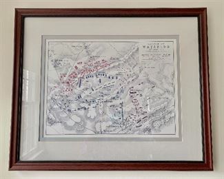 $120 - Framed map print, "Napoleonic Battle of Waterloo" 20 in. (H) x 24 in. (W)