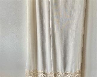 $240 -  set of three moire drapery panels  with guipure lace trim; hand finished; 54 in. (W) x 100 in. (L)