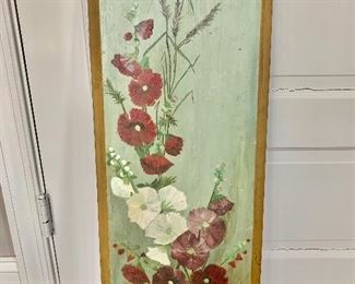 $90 - Hand painted floral wooden panel with beveled edges, 30 in. (H) x 11 1/2 in. (W)