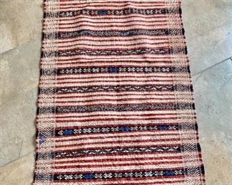 $75 - Moroccan Kilim hand woven rug; 28” (W) x 48” (L)