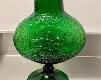$30 - Vintage emerald green textured and patterned mid-century Wayne Husted Emerald Green "Antigua" for Stelvia Italy vase #1; 11 in. (H), 8in. (W), 5 in. diameter (base)