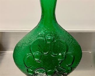 $40 -  Vintage emerald green textured and patterned mid-century Wayne Husted Emerald Green "Antigua" for Stelvia Italy vase #2; 11 in. (H), 9 in. (W), 4 in. (deep).