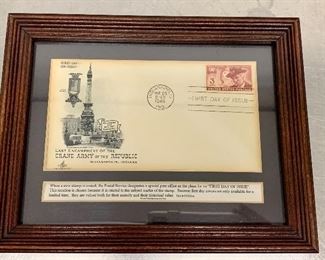 $20 - Framed first day of issue, limited edition stamp "Grand Army of the Republic" Indianapolis, Indiana August 29, 1949 7 in. (H) x 9 in. (W)
