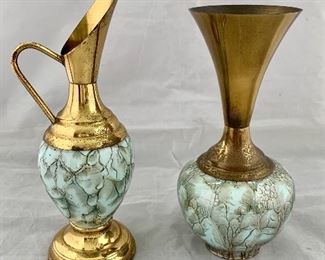 $35 - Pair hand painted Delft vase and pitcher; approx. 8 in. (H) each