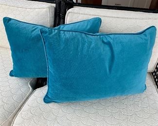 $40 - Pair of velvet, feather pillows; 19 in. (L) x 12 in. (H)