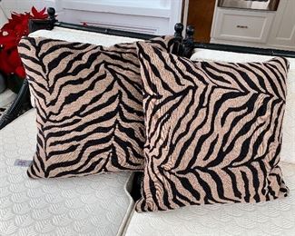 $60 - Pair feather-filled pillows; Newport tag; 17 in. (square)