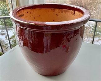 $75 - Red, ceramic glazed planter @ 18" x18"