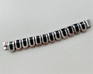 $125 - J COMBS Sterling silver and onyx link bracelet; approx 6.5” long signed J COMBS Mexico, 925