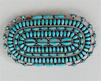 $265 - Larry Moses Begay sterling and turquoise hair clip; marked LMB Sterling