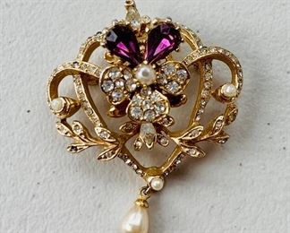 $38 - Vintage violet pin/pendant; approx. 2 in.  x 2 in.
