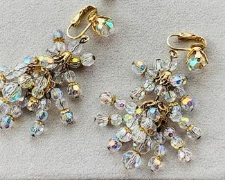 $15 - Vintage chandelier earring with borealis beads #3; approx 2.5” drop
