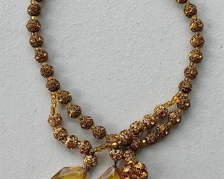 $20 - Vintage double strand necklace with amber crystals