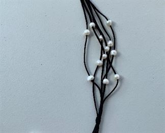$30 - Triple strand leather and pearl lariat necklace