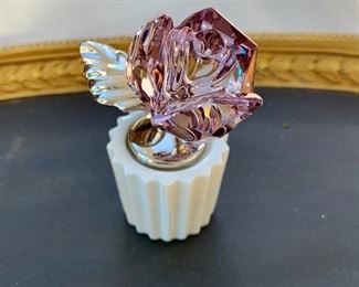 $60- Swarovski crystal pink rose in ceramic pot; RETIRED; approx 2” high