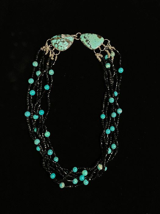 Turquoises and bead necklace - around 26 inches in length- natural turquoises - price 150 dollars 