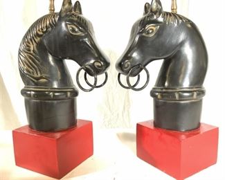 Pair Composite Wooden Horse Lamps
