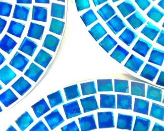 Set 5 Lrg Blue Glass Mosaic & Clay Plates
