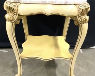 Pair Louis XV Marble Top Carved Wooden Side Tables
