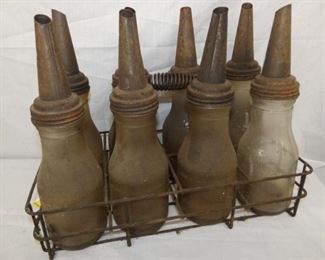 8 OIL BOTTLE RACK W/ BOTTLES 