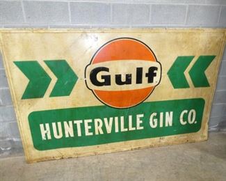 94X58 EMB. GULF HUNTERVILLE GIN CO. SIGN