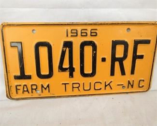 1966 NC FARM TRUCK LIC. TAG 