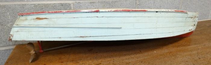 EARLY 8X38 WOODEN BOAT MODEL 