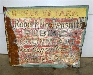 59X49 1920'S PUBLIC ACC. PUNCH TIN SIGN 