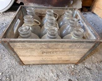 MILK BOTTLES & CRATE 