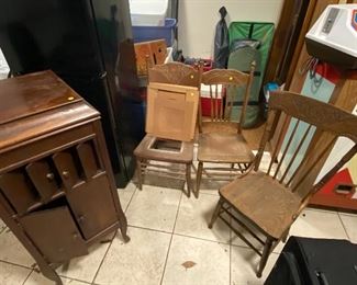 Victrola and oak chairs