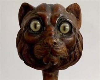 Antique Cat's Head with Glass Eyes Walking Stick - Lot 50