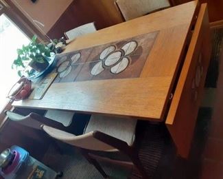 Mobler Teak Mid-century retro drop leaf tile dining room table and chairs