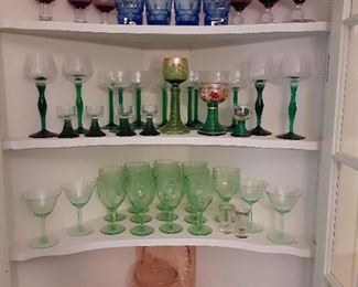 Green depression glass, purple depression glass Bohemian green barware $3 each