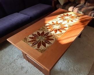 Mobler Teak Mid-century inlaid tile coffee table