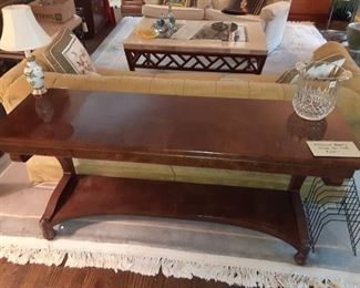 Burled Hollywood Regency sofa table