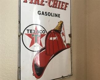 Antique Porcelain Fire-Chief Texaco gas pump sign dated 1952 