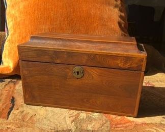 19th century English tea caddy, pagoda lid, lidded interior wells 
