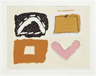 Ida Kohlmeyer lithograph, “Four for the C.A.C.”, number 6 of 350, dated 1980, custom matted and framed.