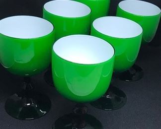 Green and white cased glass stems