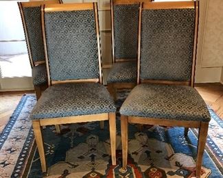 Biedermeier style high back chairs in blue cut velvet, set of four