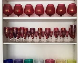 Vintage and antique cranberry, ruby flash, and colored finger bowls. 