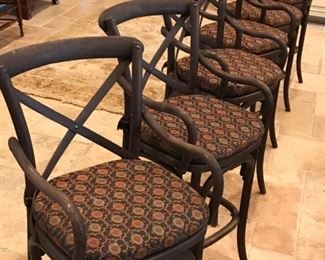 Fabulous set of six X Back barstools with arms and custom cushions